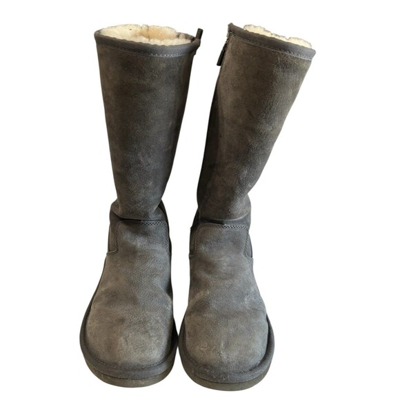 UGG Sunset 5683 Gray Sheepskin Shearling Mid Calf Boots Zip Women’s Size 6.5 / 7 - Picture 5 of 12